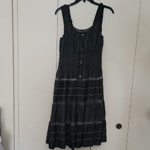 Lapis Black Tiered Button-Front Dress